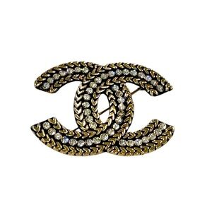 Vintage Rhinestone Double C Logo Brooch